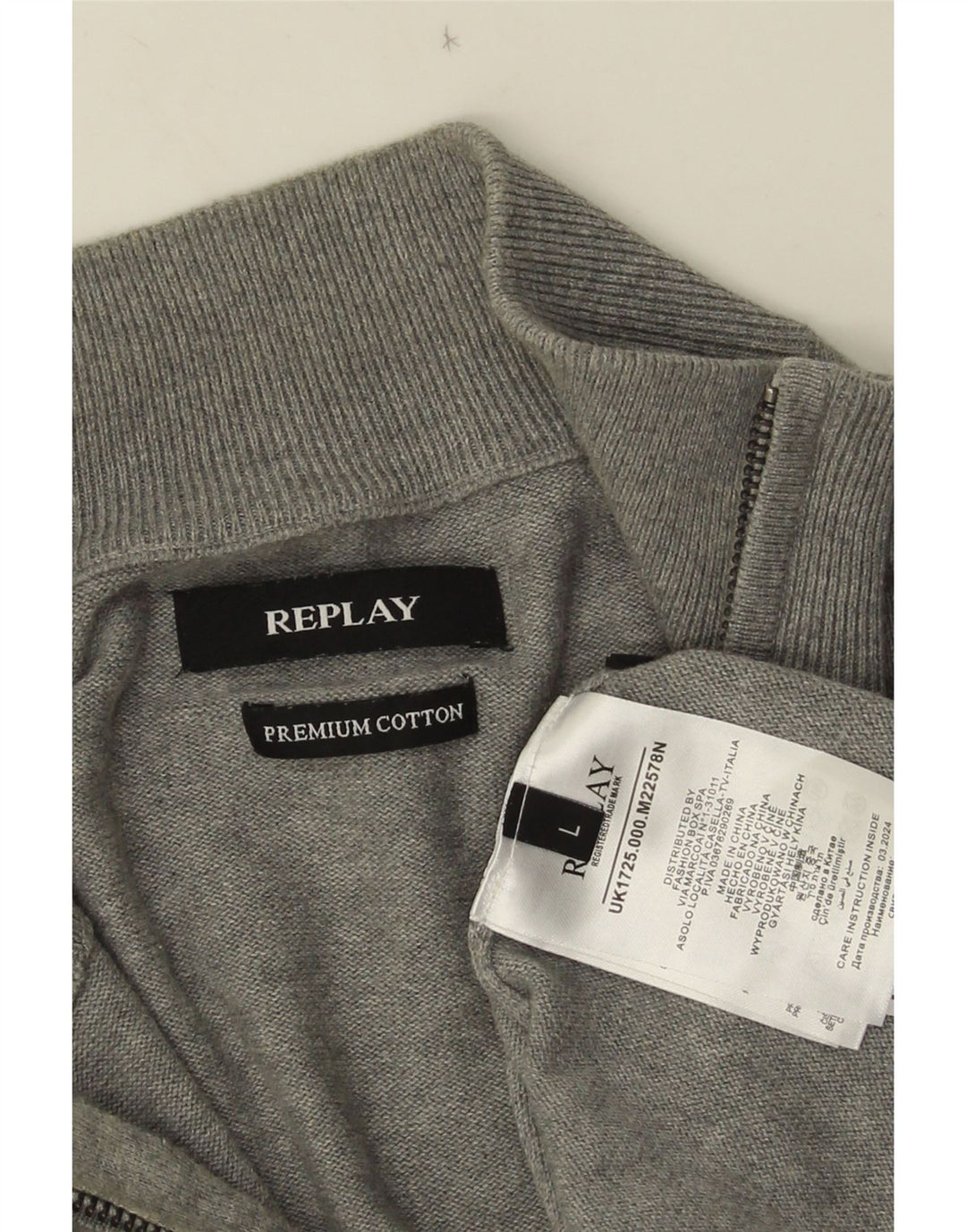 Replay Pull col zippé homme grand gris coton