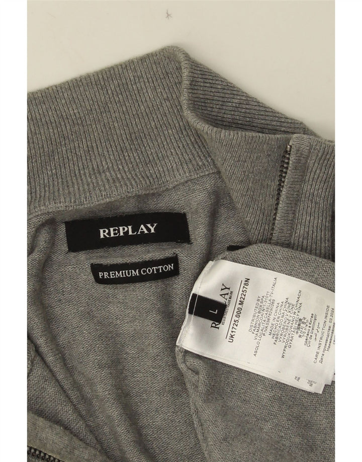 Replay Pull col zippé homme grand gris coton