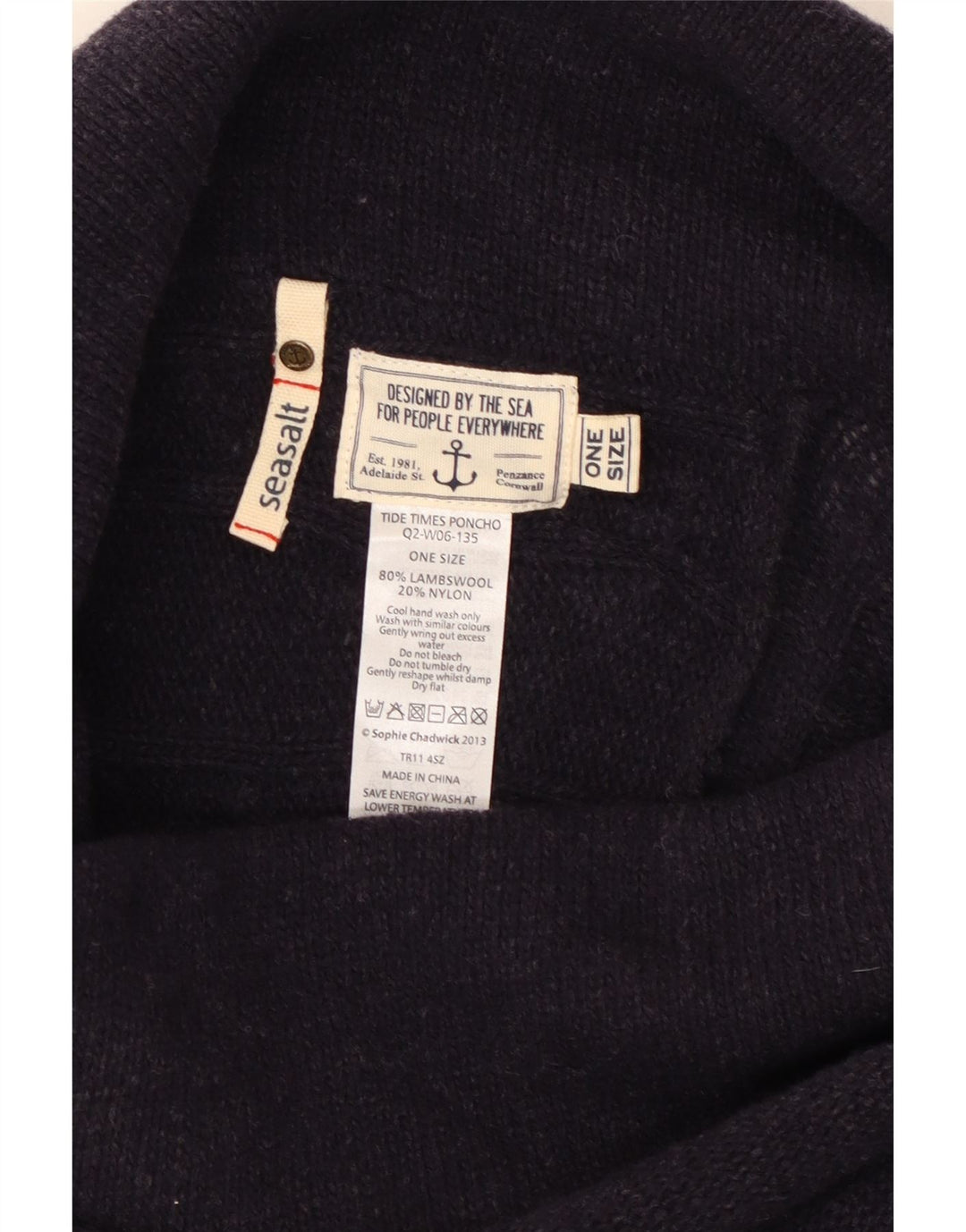 SEASALT Femme Crop Poncho Jumper Taille Unique Bleu Marine Laine