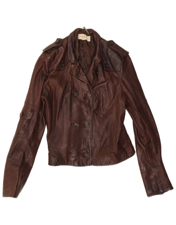 Karen Millen Veste en cuir militaire pour femme UK 12 Cuir marron moyen