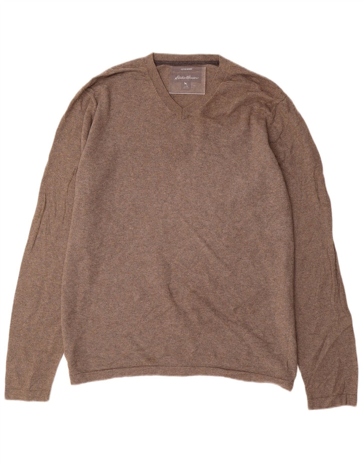 EDDIE BAUER Pull col V pour homme en coton gris Taille L