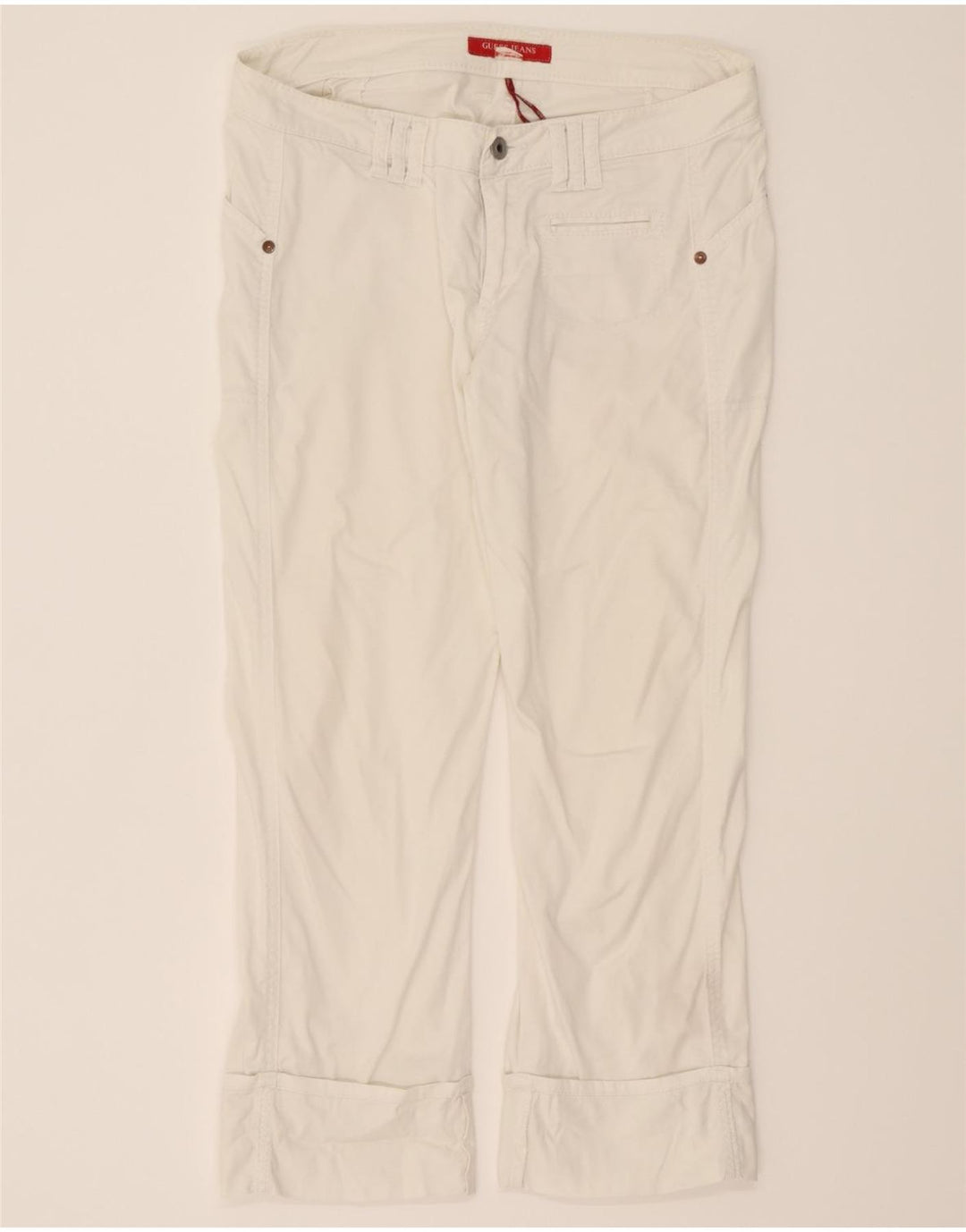 GUESS Womens Straight Cropped Trousers W29 L25 White Vintage Guess and Second-Hand Guess from Messina Hembry 