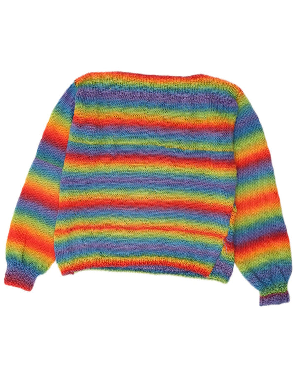 vintage Womens Boat Neck Jumper Sweater UK 14 Moyen Multicolore Rayé