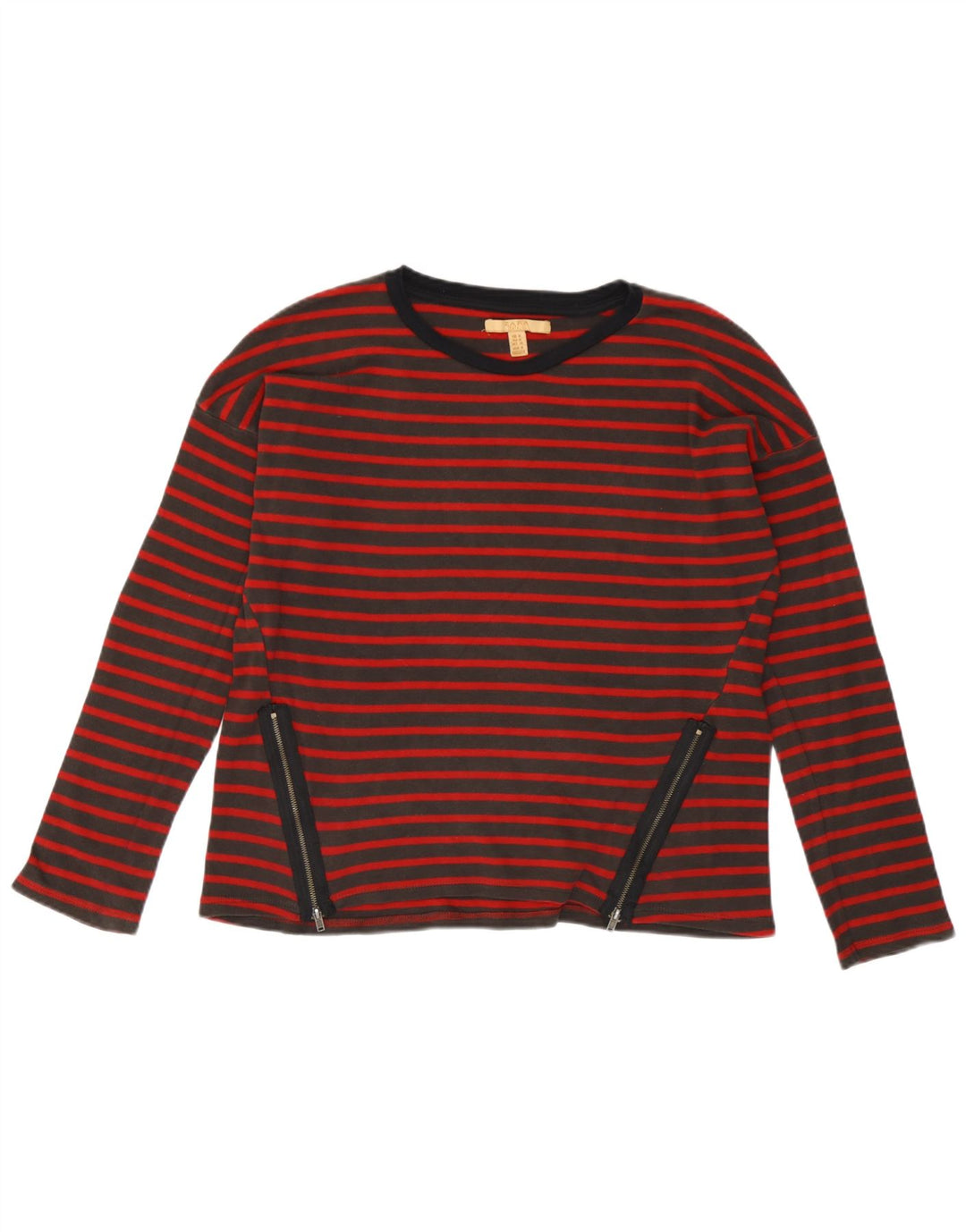 Zara Femme Top Manches Longues UK 14 Medium Rouge Rayé