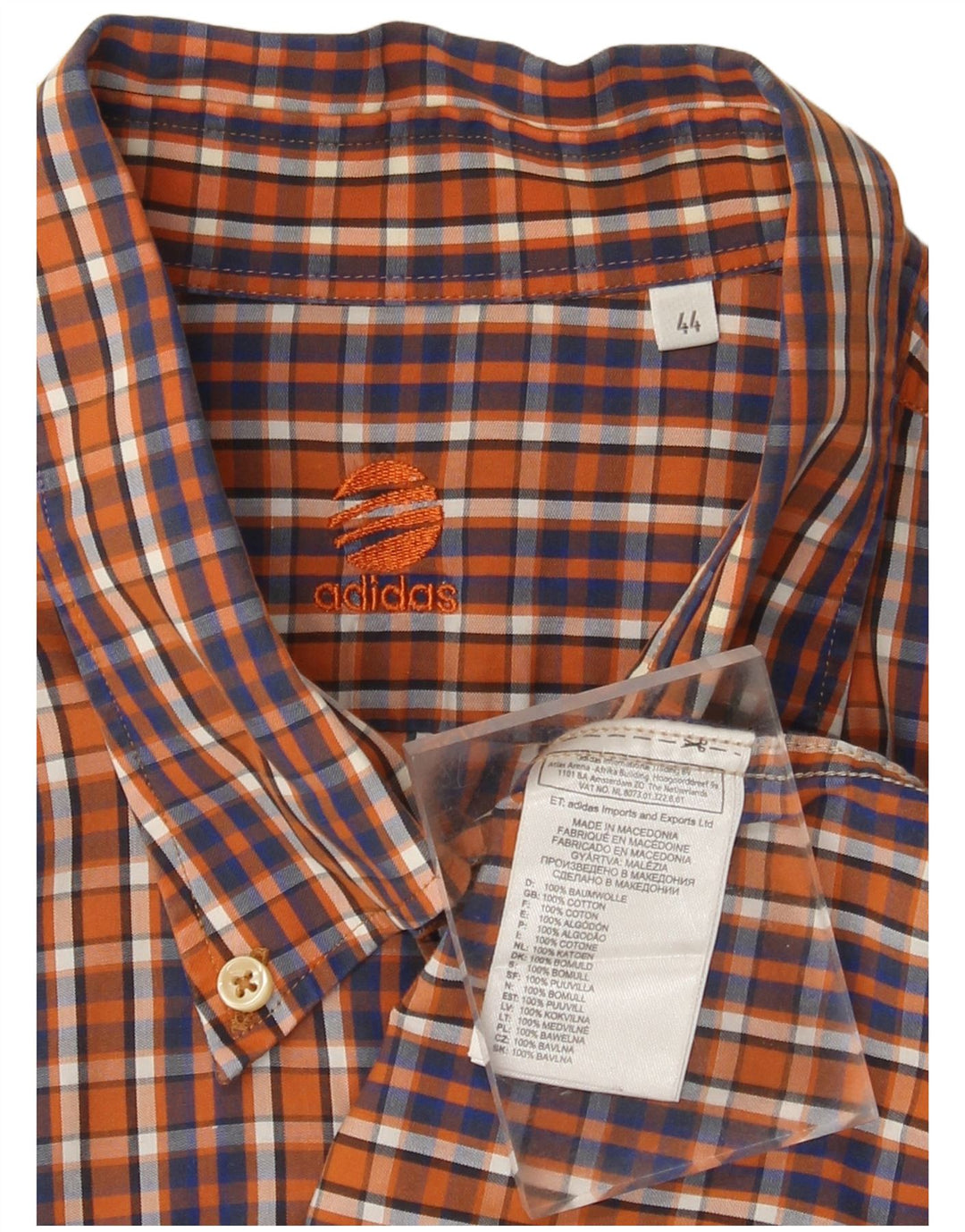 Adidas Chemise à carreaux pour homme Taille 44 Grand coton à carreaux orange