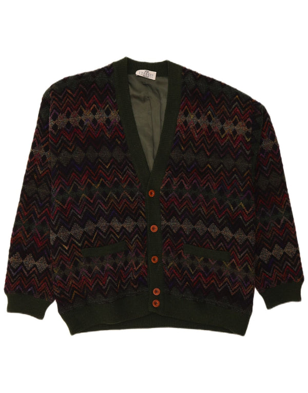 Umberto Vallati Cardigan Pull Homme IT 54 XL Vert Géométrique Laine