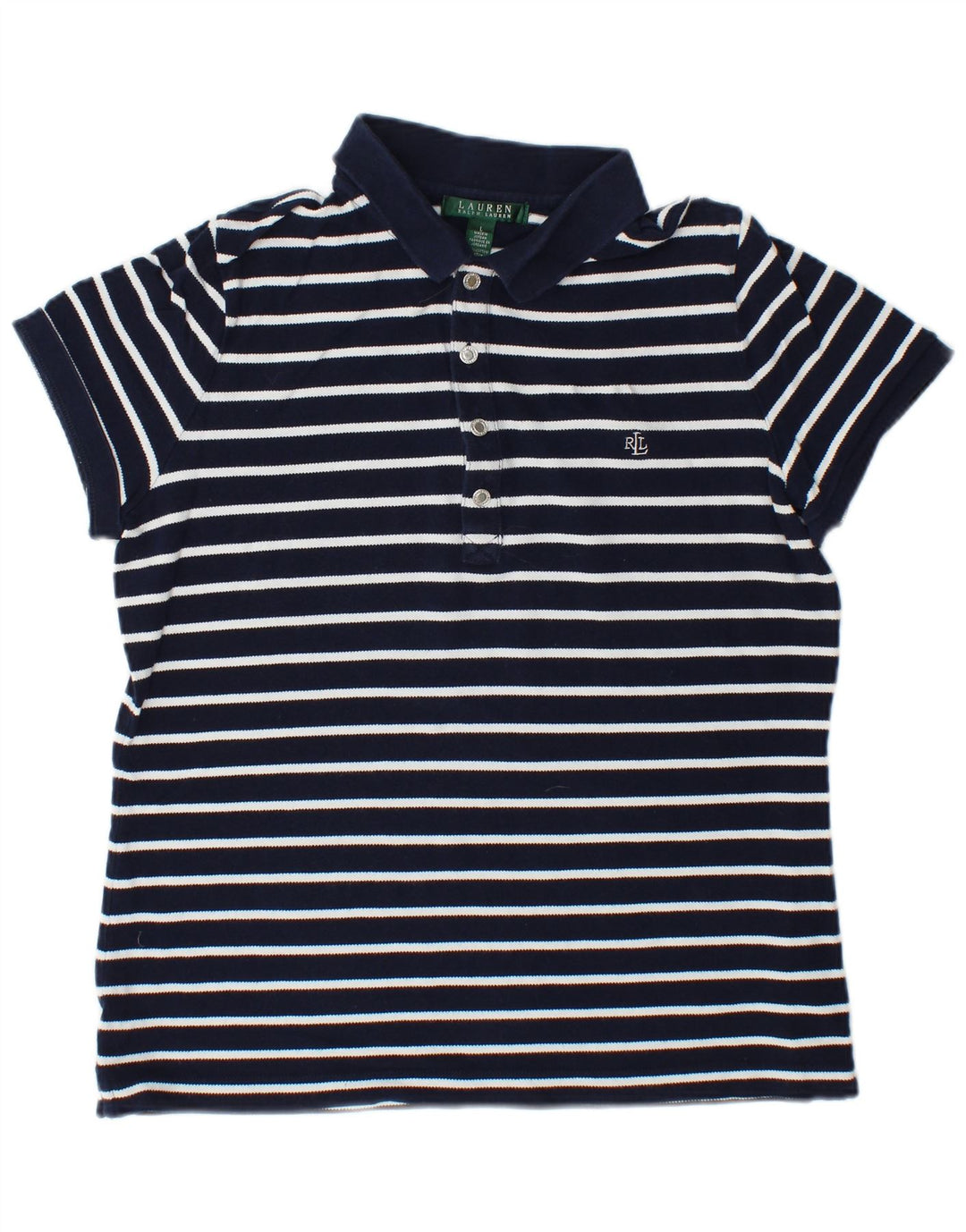 RALPH LAUREN Polo Femme UK 16 Grand Coton Rayé Bleu Marine