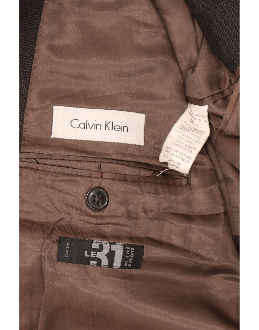 Calvin Klein Veste blazer à 2 boutons pour homme UK 44 2XL en laine pied-de-poule marron