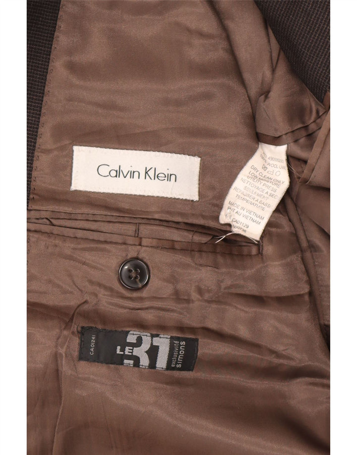 Calvin Klein Veste blazer à 2 boutons pour homme UK 44 2XL en laine pied-de-poule marron