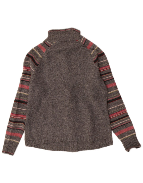 Eddie Bauer Cardigan pour femme en laine d'agneau rayée gris moyen UK 12