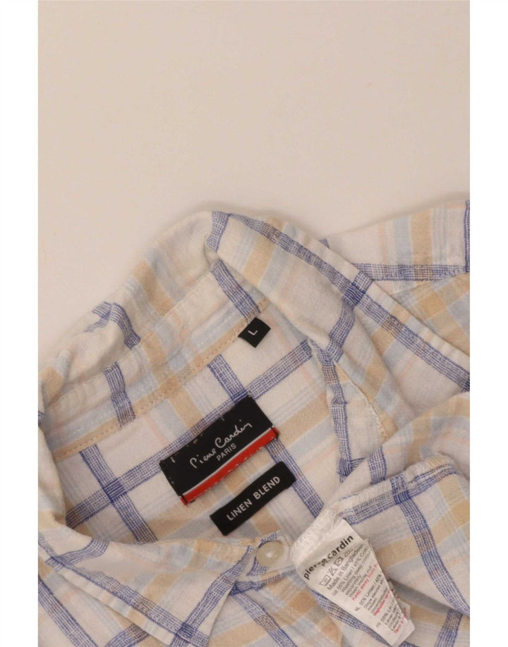 Pierre Cardin Chemise à manches courtes pour homme en coton à carreaux blancs