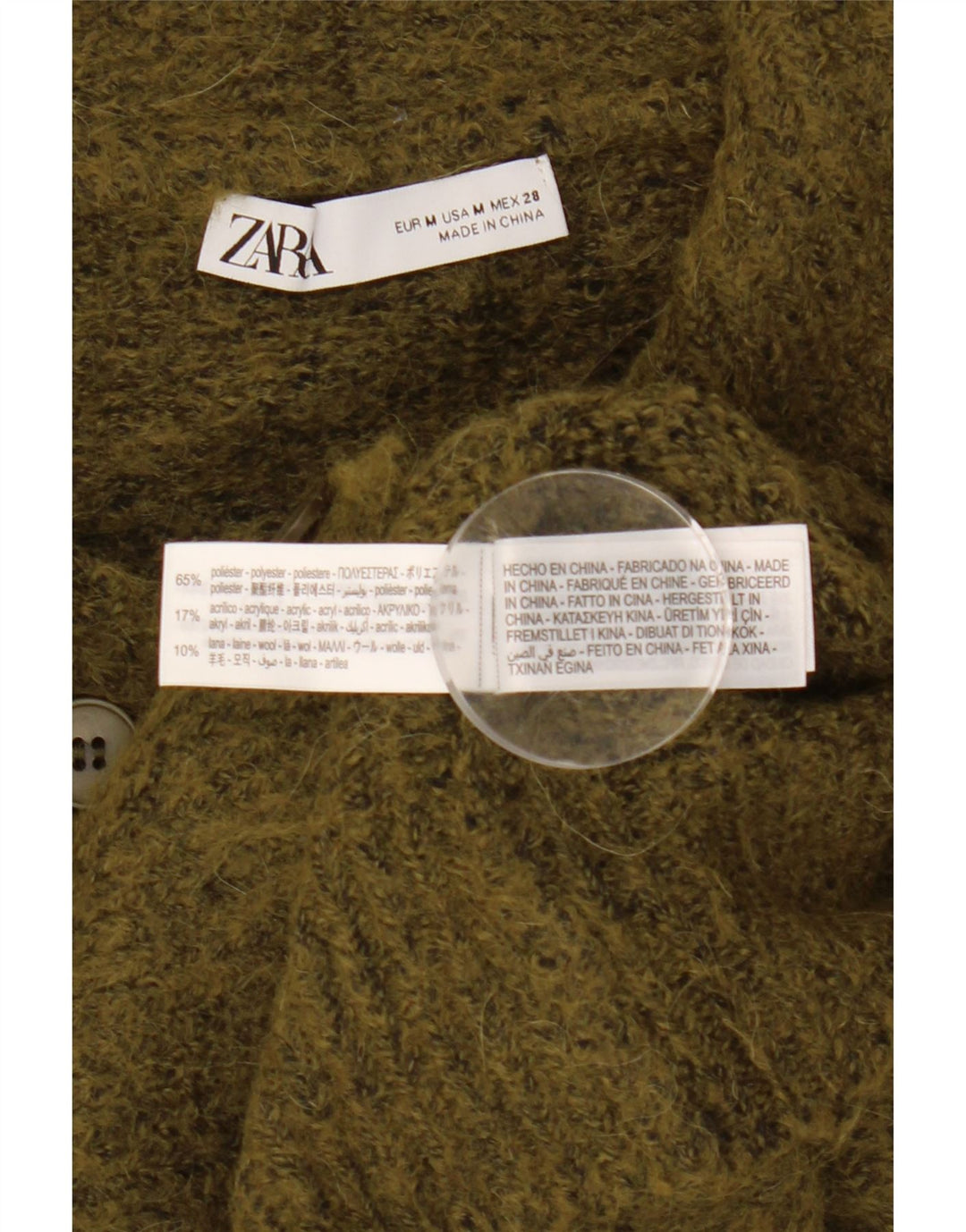 Zara Cardigan court surdimensionné pour femme UK 14 Kaki moyen moucheté