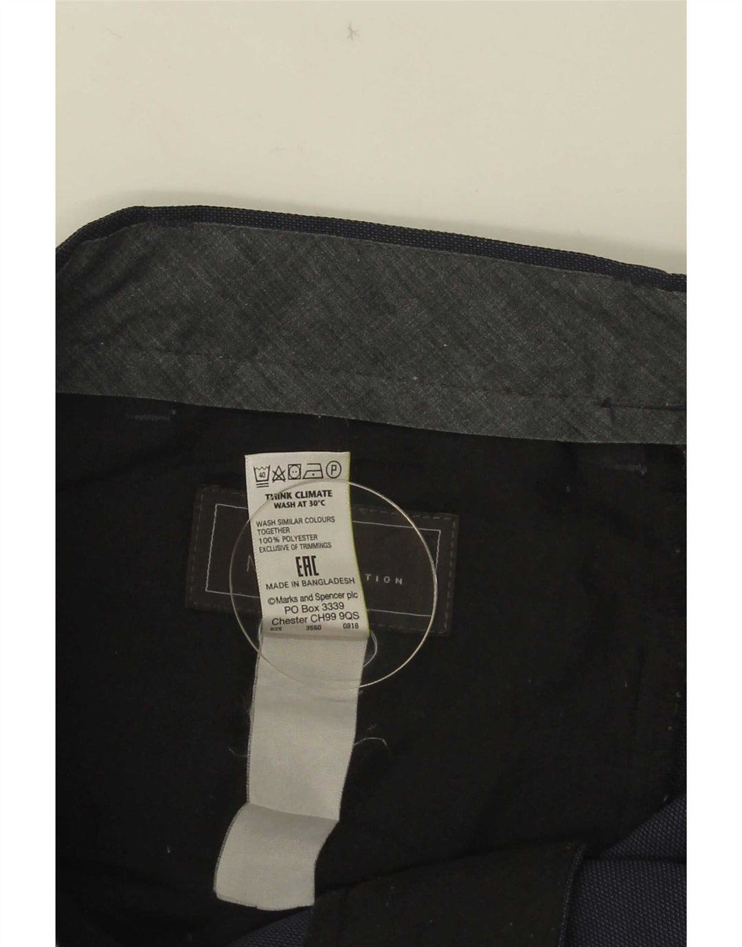 Marks & Spencer Pantalon de costume droit coupe droite pour homme W38 L28 Bleu marine
