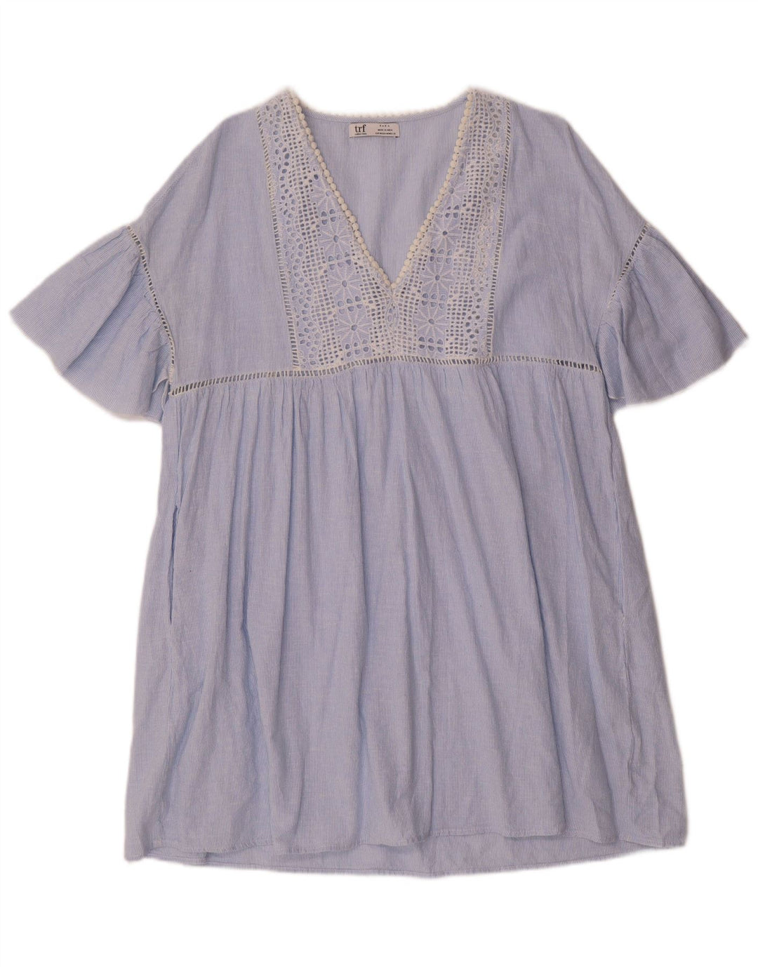 ZARA Robe droite pour femme UK 14 Bleu moyen à fines rayures