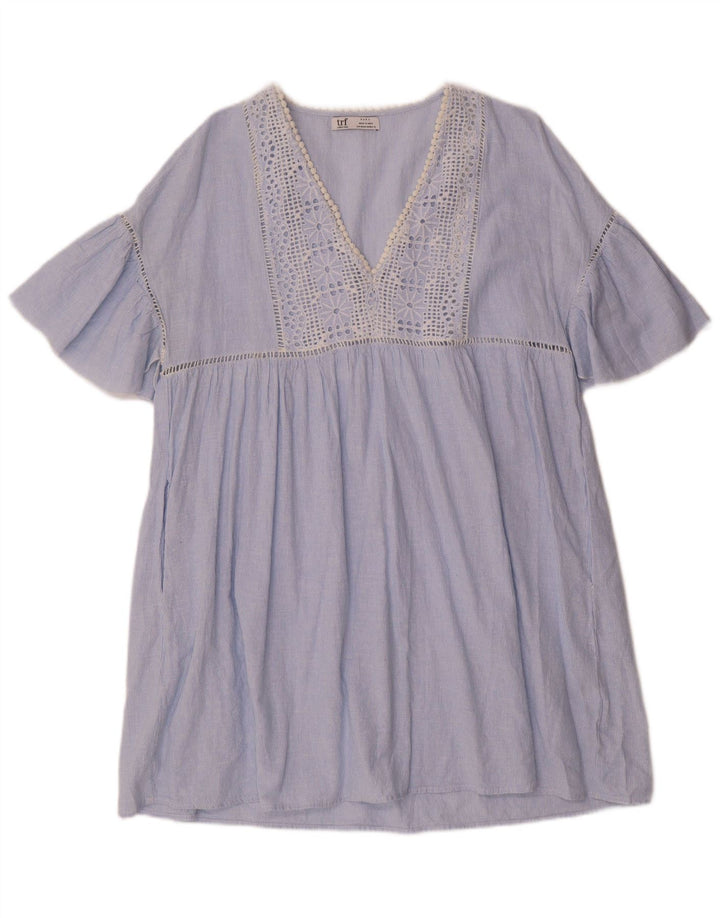 ZARA Robe droite pour femme UK 14 Bleu moyen à fines rayures