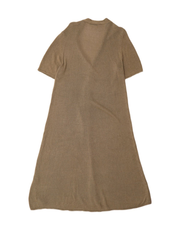 Zara Robe trapèze en tricot pour femme UK 16 Large Kaki Viscose