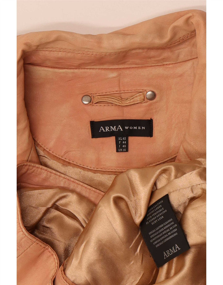 Arma Veste de motard en cuir pour femme UK 16 Large Beige