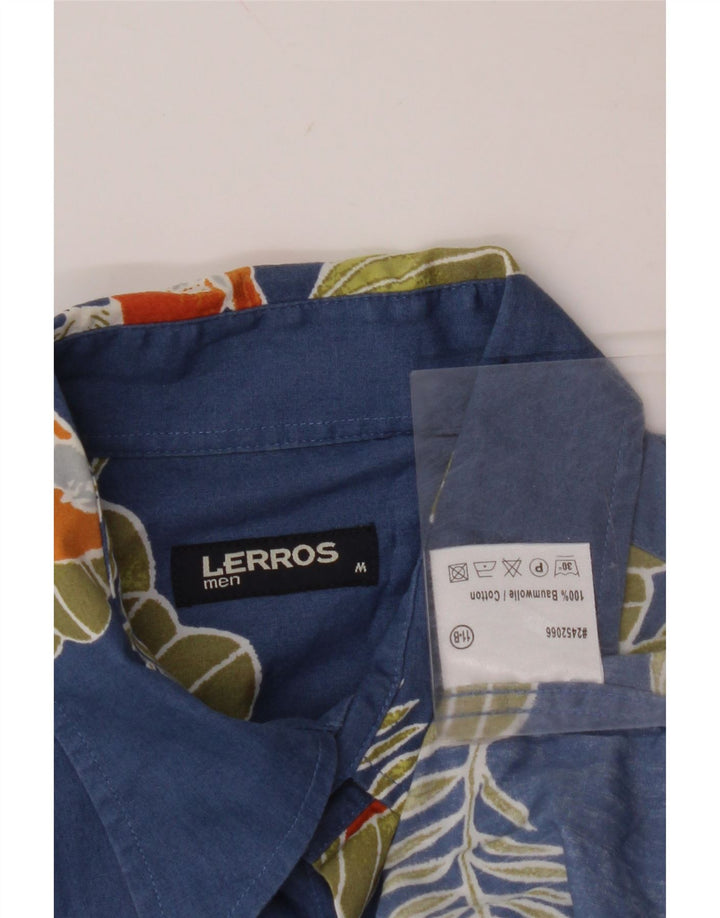 LERROS Mens Short Sleeve Shirt Medium Blue Floral Cotton