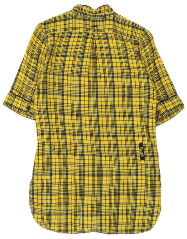 G-Star Chemise longue à manches courtes pour femme UK 6 XS en coton à carreaux jaune