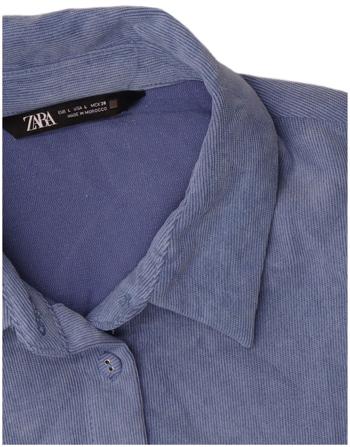 Zara Chemise surdimensionnée en velours côtelé pour femme UK 16 Large Bleu Polyester