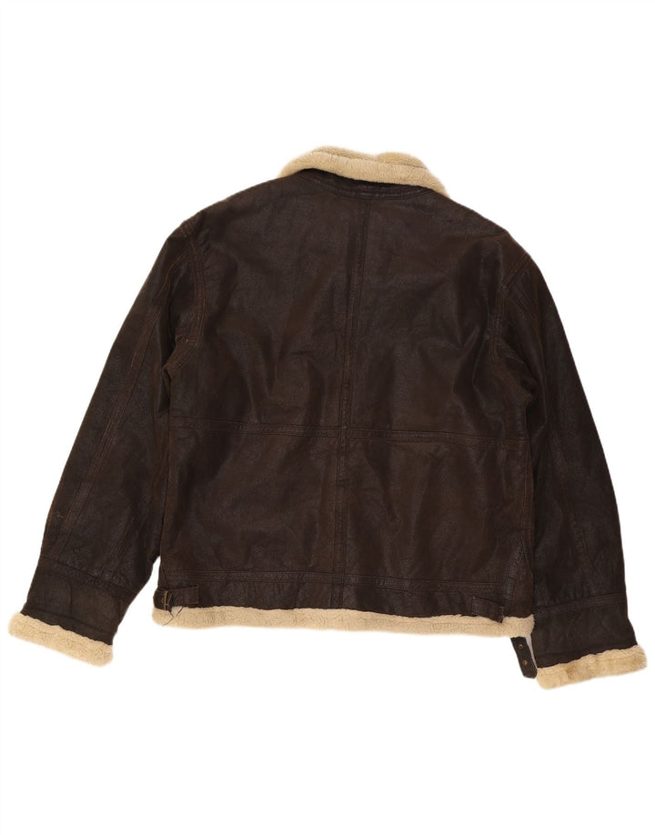 CINTI Veste en cuir Sherpa pour homme UK 42 XL Marron