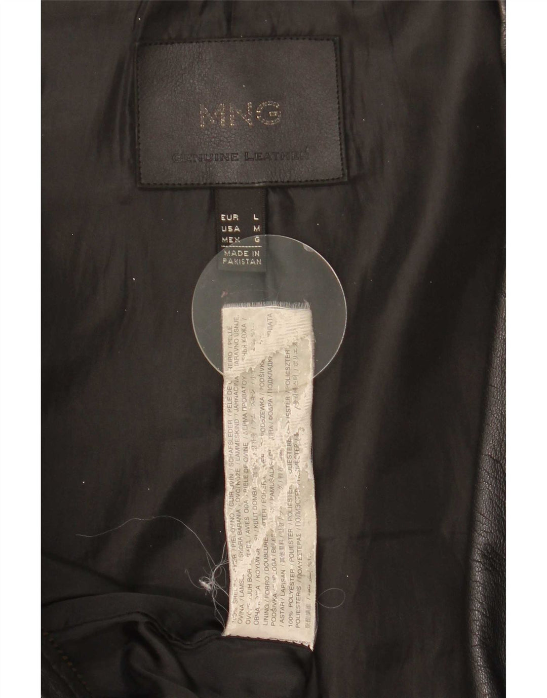 Mango Veste en cuir court pour femme UK 14 Grand cuir noir