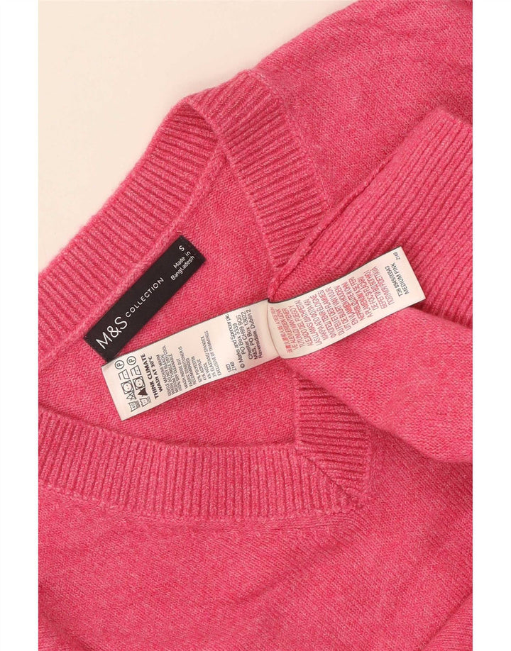 Marks & Spencer Pull col en V pour femme UK 10 Petit Rose Polyester