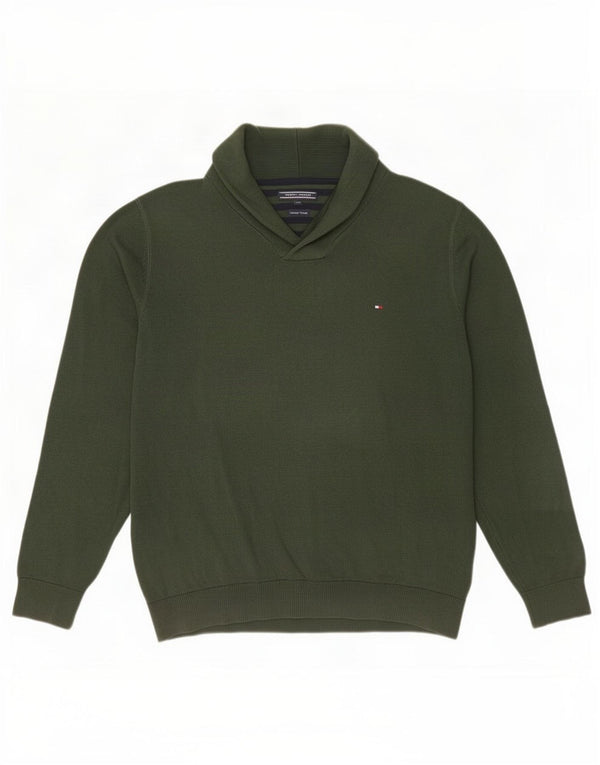 Tommy Hilfiger Pull à col châle pour homme 2XL Vert Coton