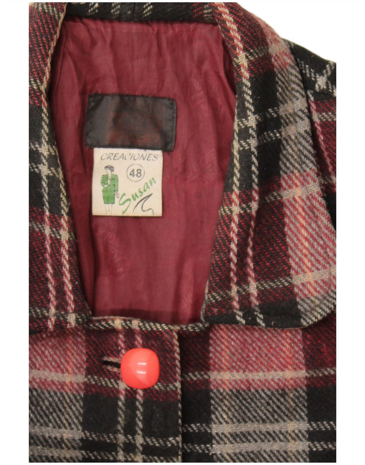 vintage Femme Pardessus IT 48 XL Bourgogne Check Wool