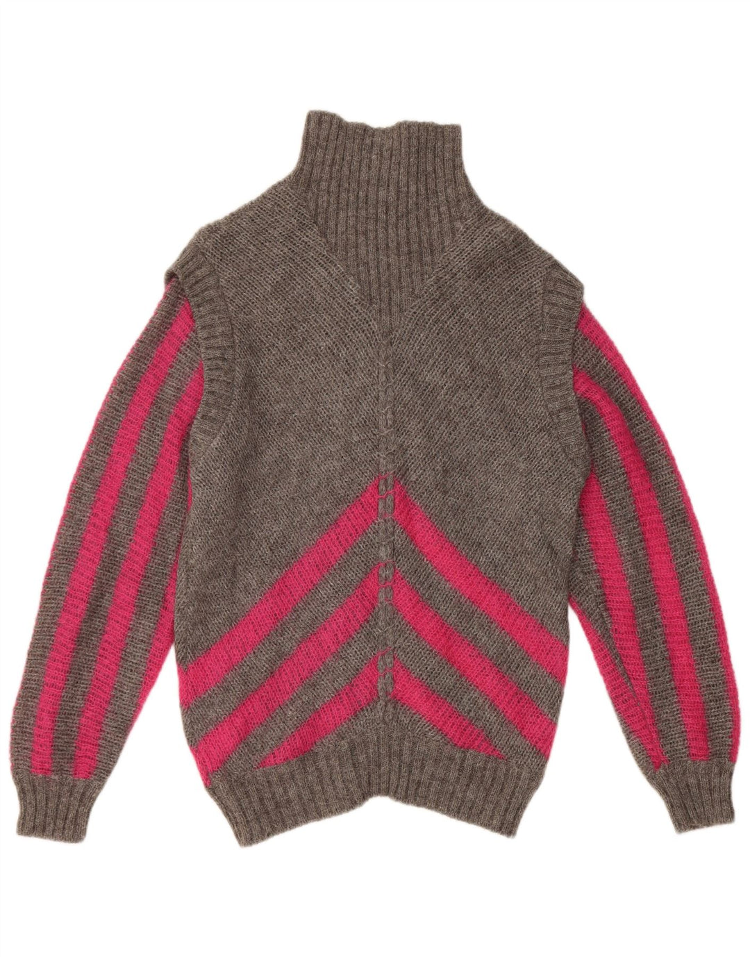 vintage Femme Roll Neck Jumper Pull IT 42 Gris Moyen Rayé