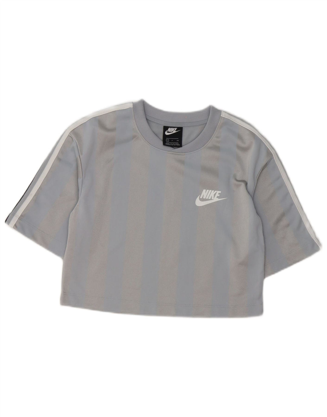 Nike Womens Crop T-Shirt Top UK 10 Petit Gris Rayé Polyester