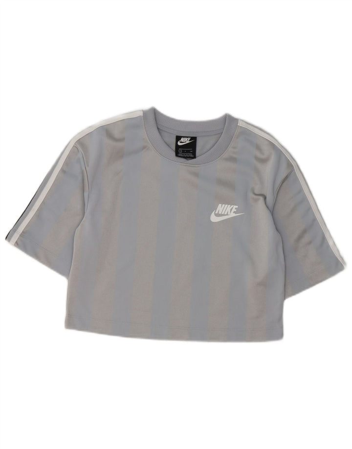 Nike Womens Crop T-Shirt Top UK 10 Petit Gris Rayé Polyester