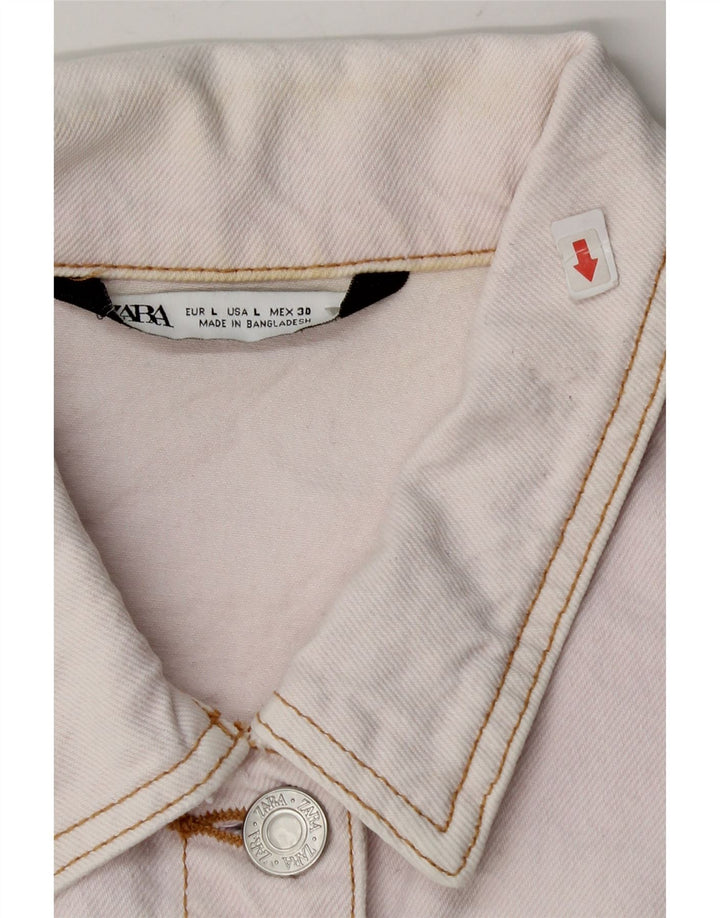 Zara Womens Crop Denim Jacket UK 16 Grand coton rose