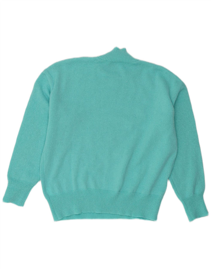 vintage Femmes Surdimensionné Turtle Neck Jumper Pull UK 14 Moyen Turquoise
