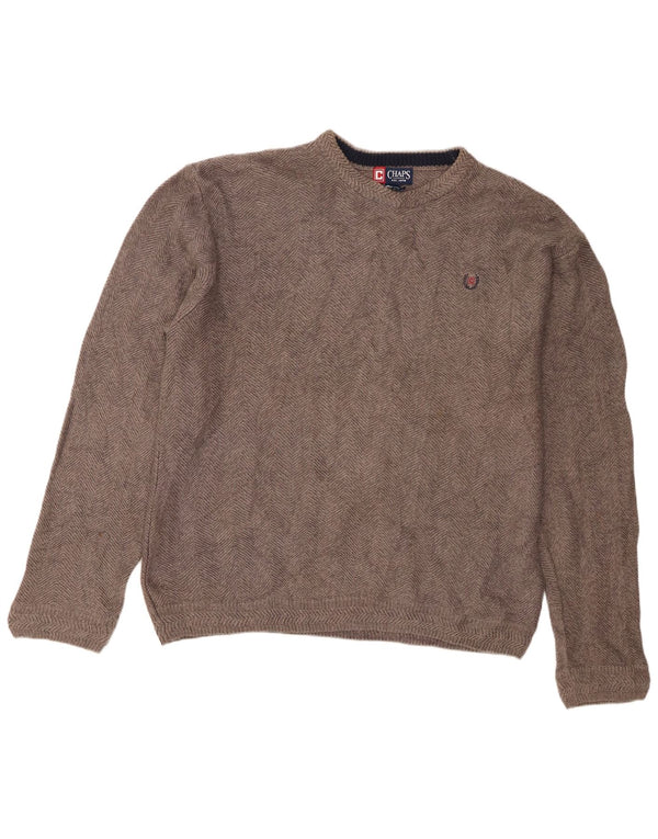 Chaps Pull à col rond pour homme en coton à chevrons Gris Large