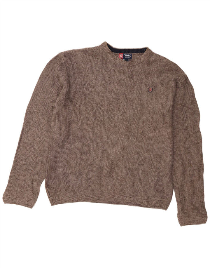 Chaps Pull à col rond pour homme en coton à chevrons Gris Large