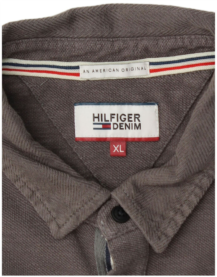 TOMMY HILFIGER Polo Graphique à Manches Longues Homme XL Gris