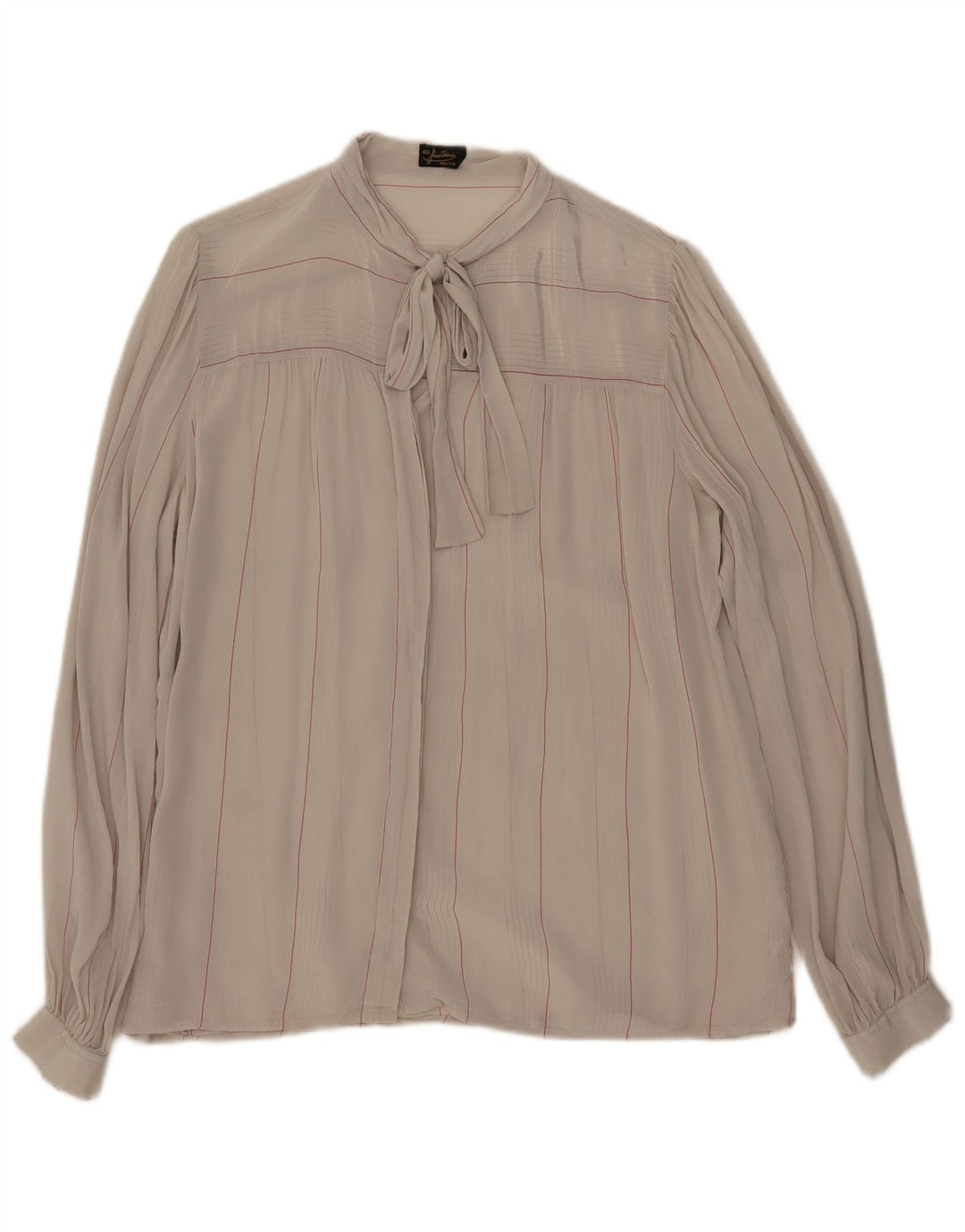 Mario Pucci Cecconi Chemisier chemise à nouer sur le devant pour femme IT 46 Large Beige Rayé