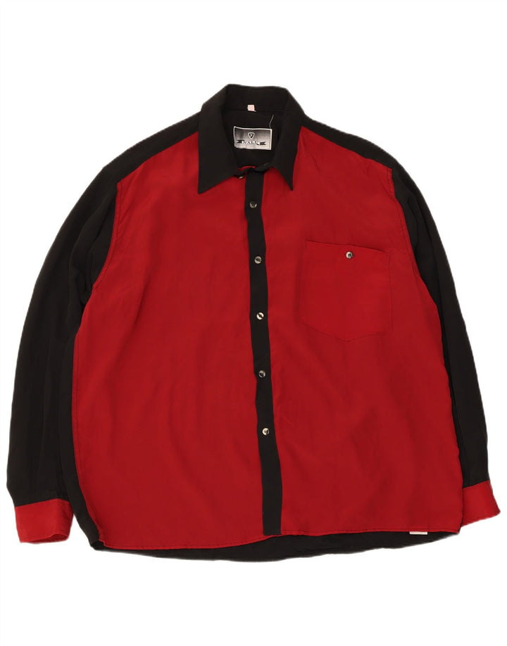 vintage Chemise surdimensionnée pour hommes Petit polyester colorblock noir
