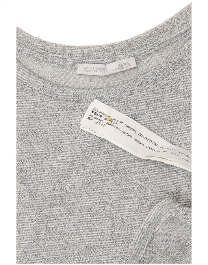 Zara Womens Longline Top Manches Longues UK 10 Petit Gris Moucheté Polyester