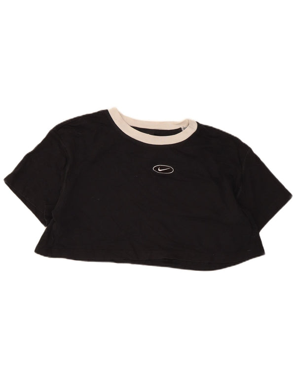 Nike Womens Swoosh Crop T-Shirt Top Petit Noir Coton