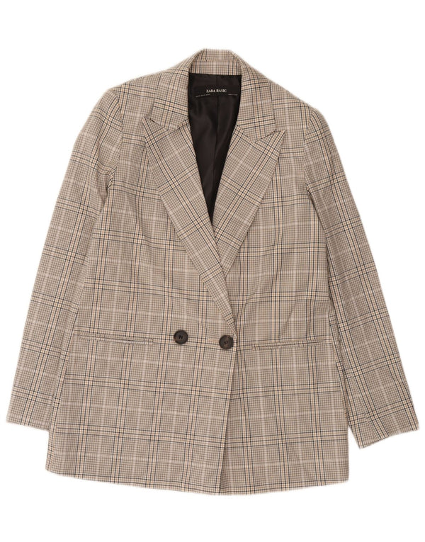 Zara Womens Double Breasted Oversized Blazer Jacket UK 6 XS Grey Check