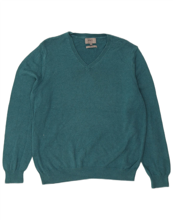 MARKS & SPENCER Pull col V pour homme en coton bleu Taille L