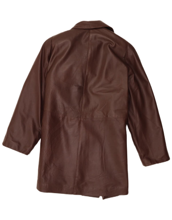 manteau en cuir femme vintage UK 14 Grand Brun