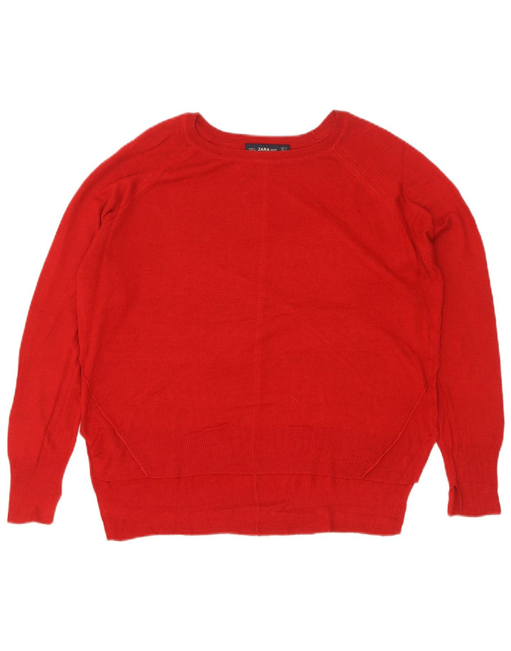 Zara Pull surdimensionné à col bateau pour femme UK 10 Petit Rouge