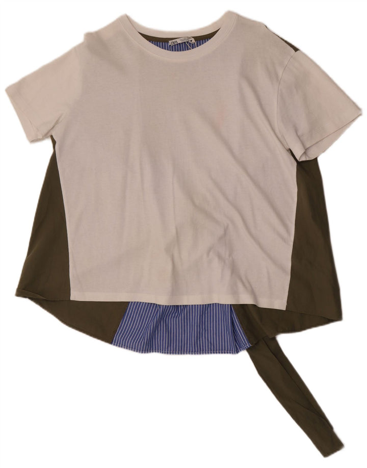 Zara Chemisier surdimensionné pour femme UK 44 en coton color block blanc moyen