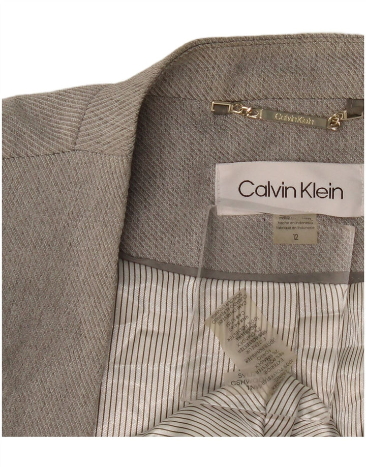 CALVIN KLEIN Veste blazer longue ouverte pour femme US 12 Large Gris Polyester