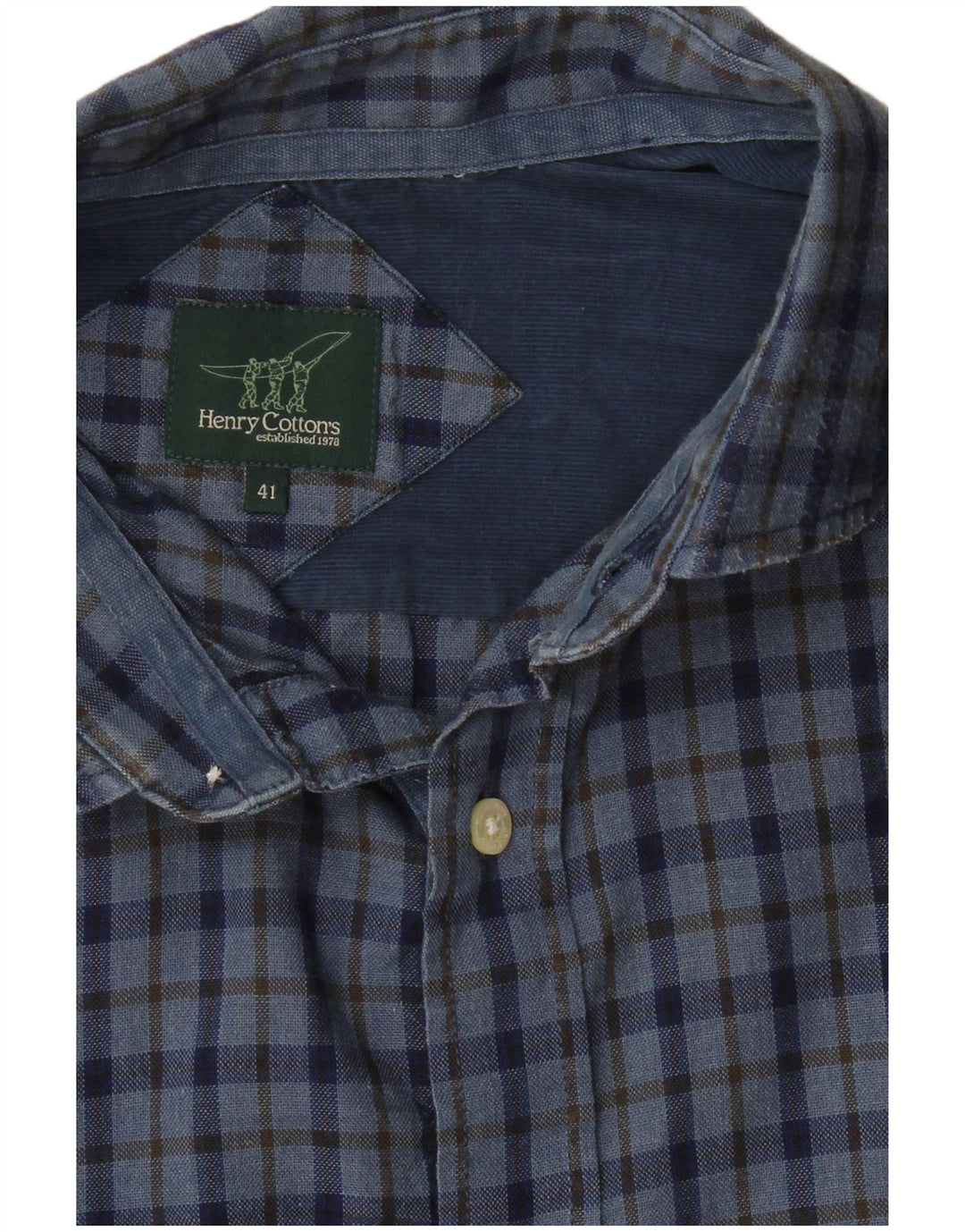HENRY COTTONS Mens Shirt Size 41 Large Navy Blue Check
