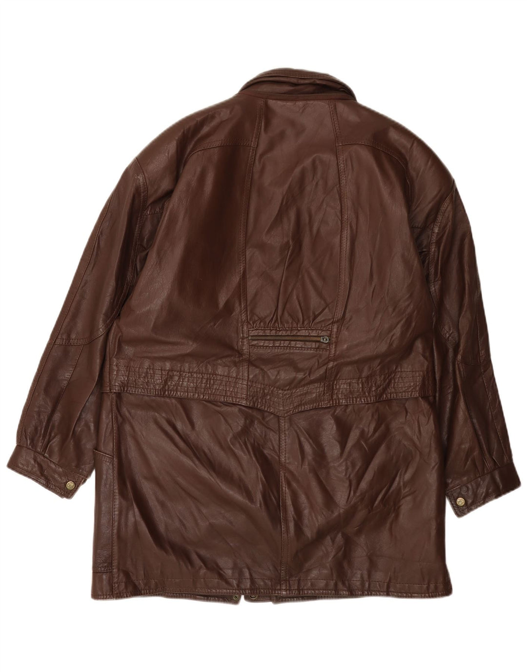 VINTAGE Manteau en cuir femme UK 14 Grand Marron