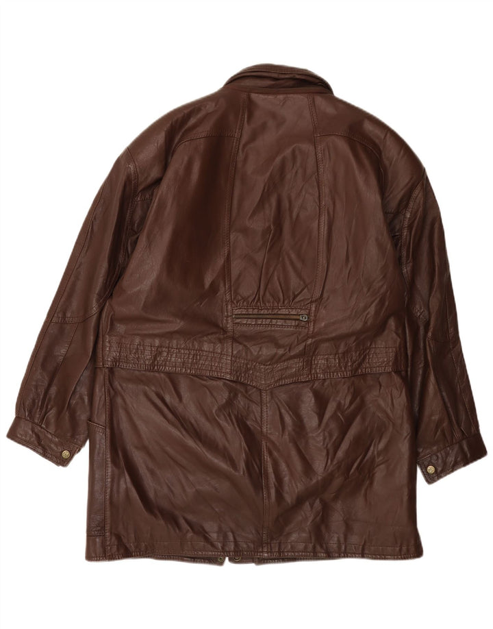 VINTAGE Manteau en cuir femme UK 14 Grand Marron